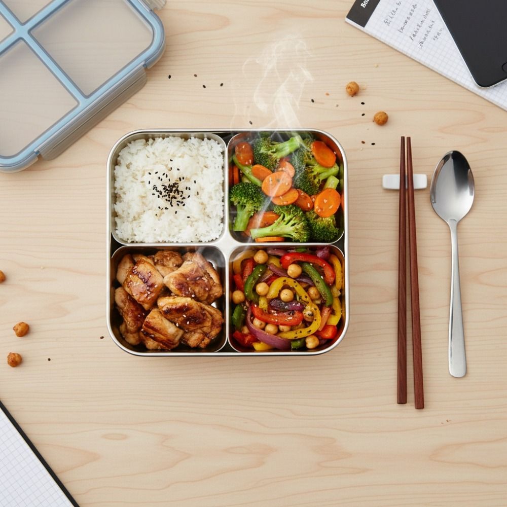 Meal Prep Lunch - Łatwa w czyszczeniu kwadratowa 4-komorowa przegrzewana