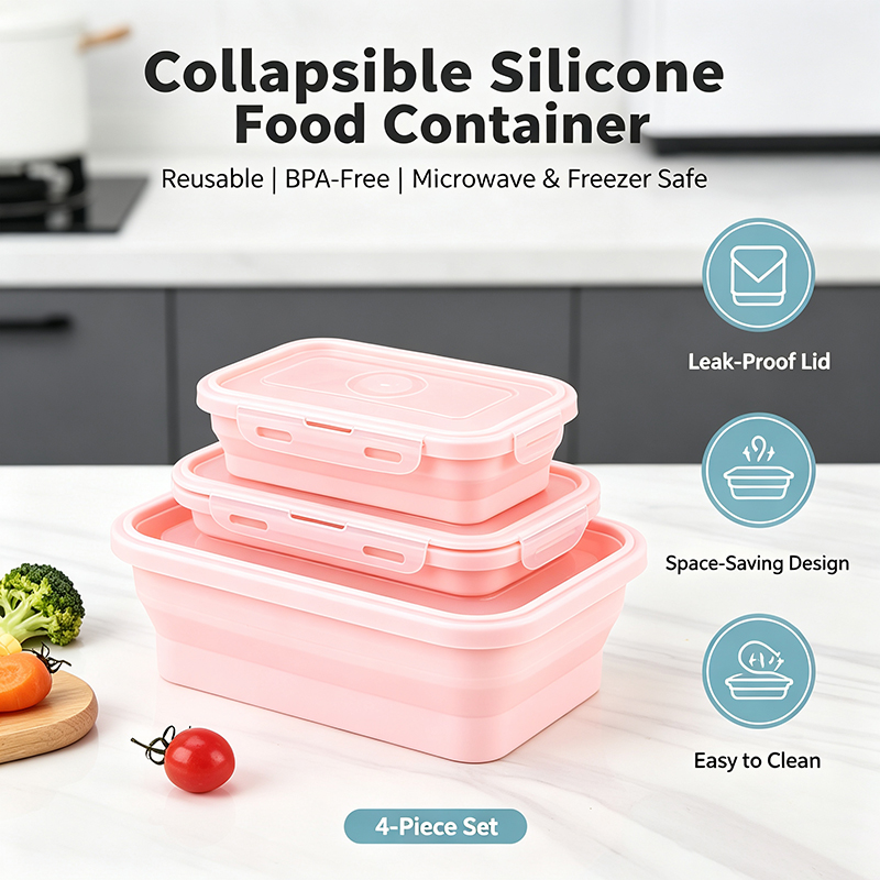 Meal Prep No Microwave - 4 szt. Składane silikonowe pojemniki na